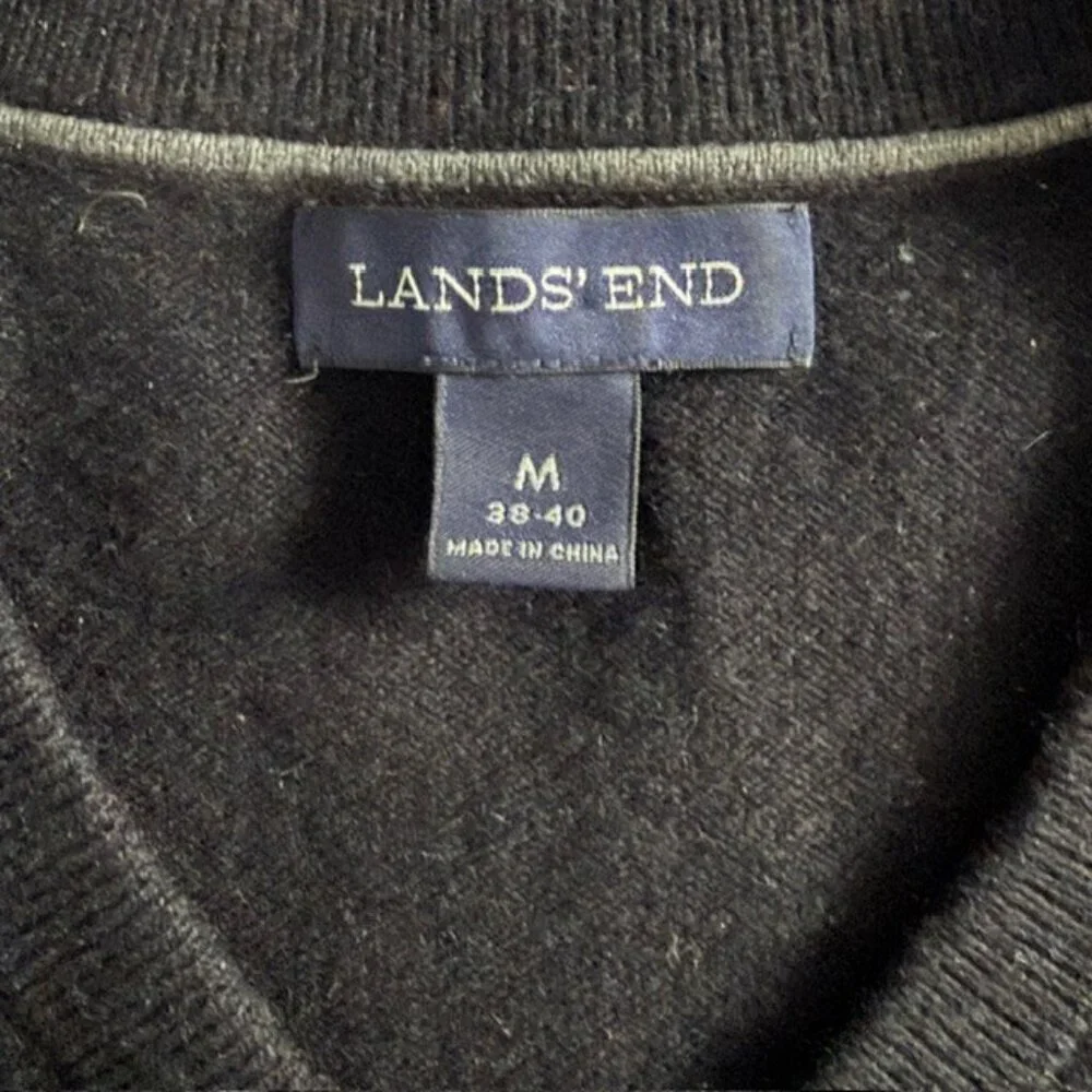 LANDS END Black 100% Cashmere V Neck Pullover Sweater Medium